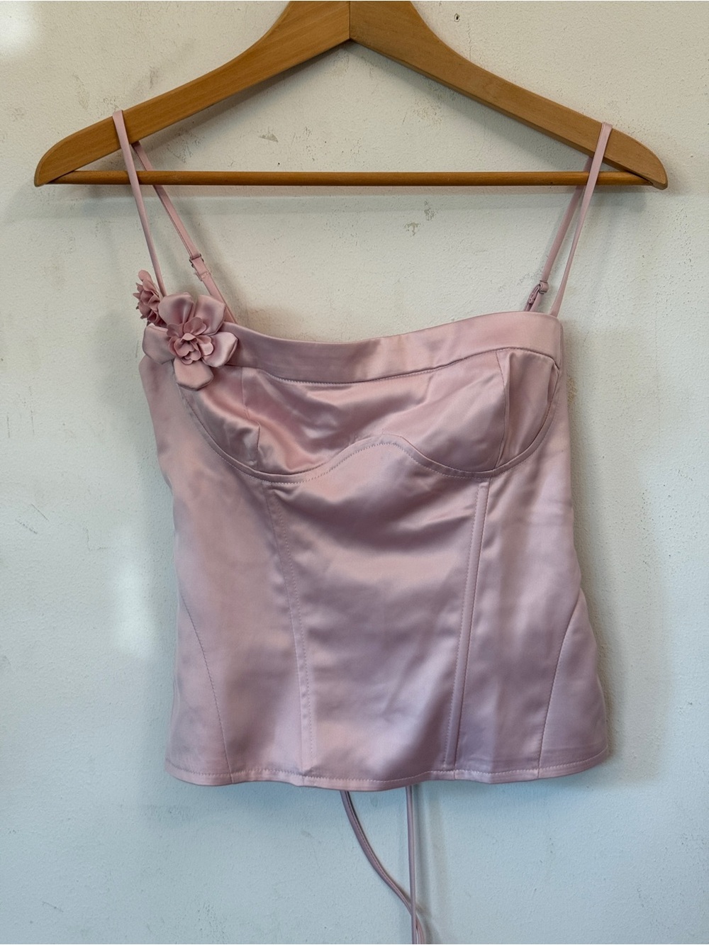 NWT Peppermayo Pink Satin Bustier Top with Floral Accent S